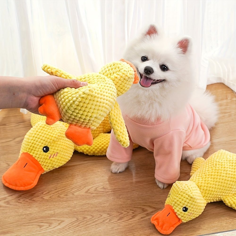 Dog Toy Plush Dog Toy Chew Resistant Toy Squeaky Dog Toy Duck Shaped Dog Toy - Yellow - Size large