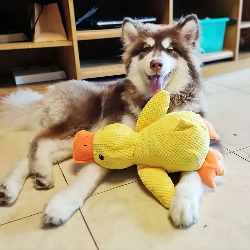 Dog Toy Plush Dog Toy Chew Resistant Toy Squeaky Dog Toy Duck Shaped Dog Toy - Yellow - Size Medium