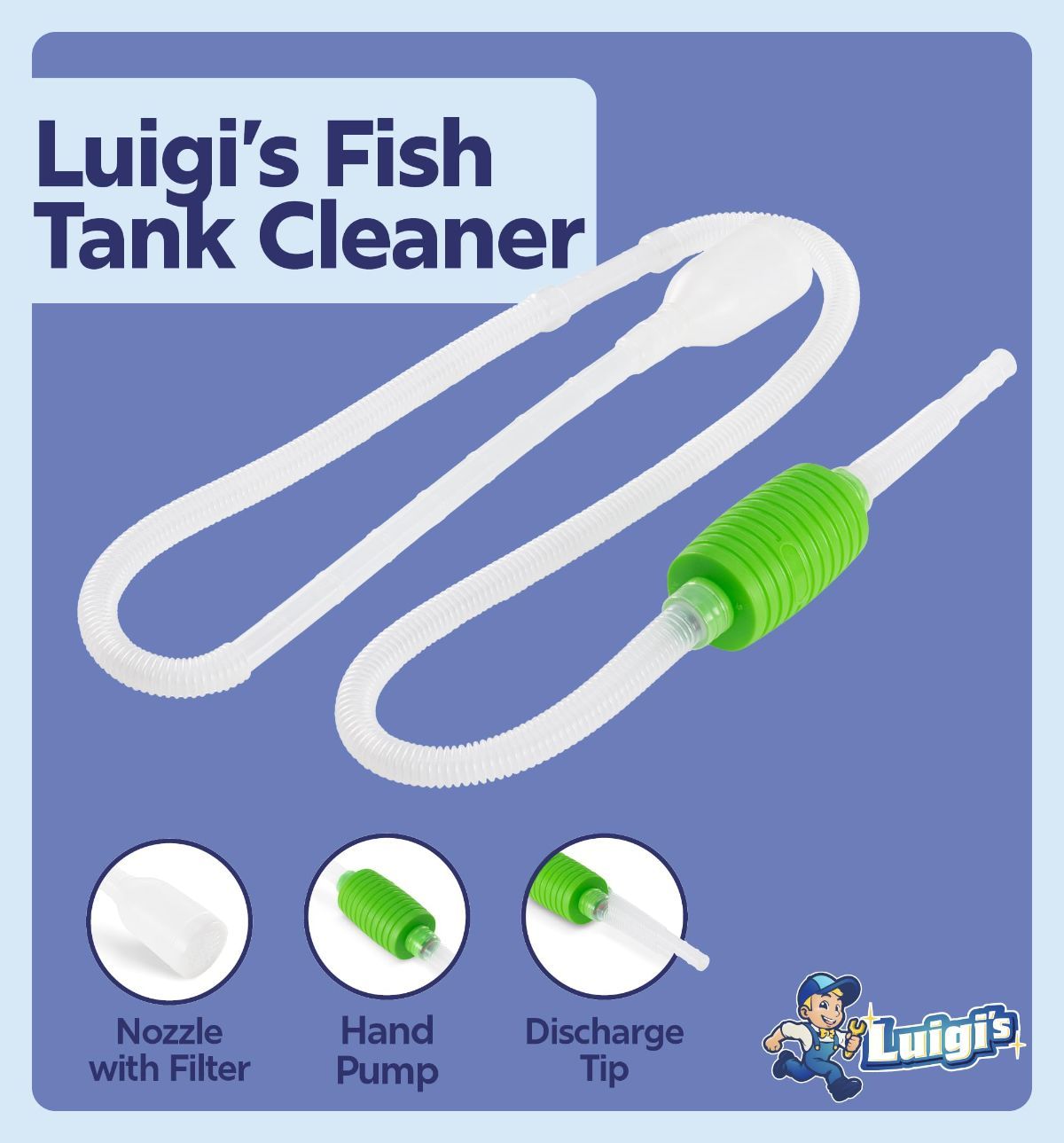 Aquarium Gravel Vacuum & Fish Tank Cleaner – Hand Siphon Hose for Water & Sand Changes, Turtle & Aquarium Cleaning Tool