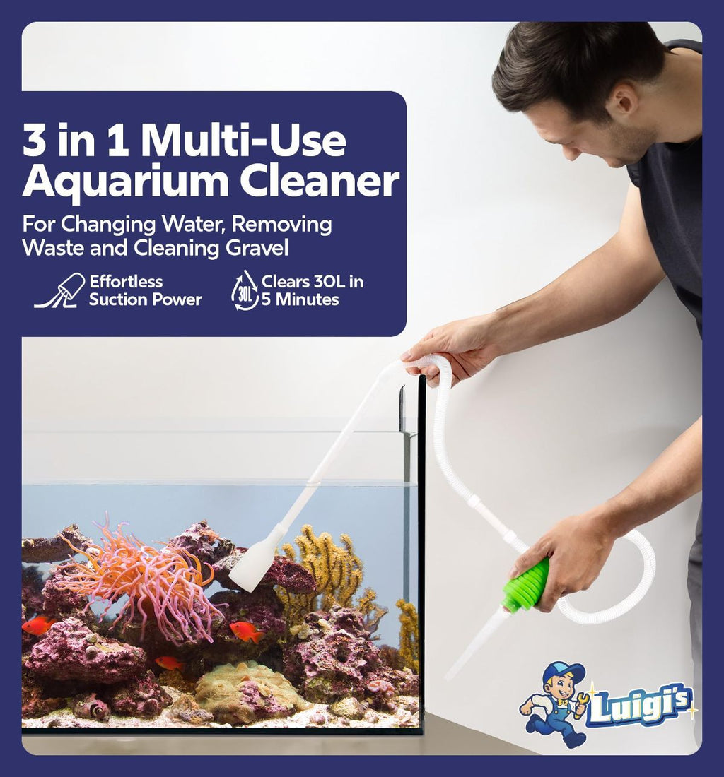 Aquarium Gravel Vacuum & Fish Tank Cleaner – Hand Siphon Hose for Water & Sand Changes, Turtle & Aquarium Cleaning Tool