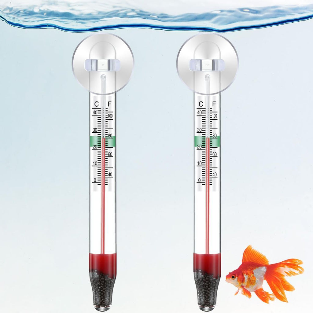2-Piece Floating Glass Aquarium Thermometers with Suction Cups – Mercury-Free Temperature Monitor for Freshwater & Saltwater Fish Tanks