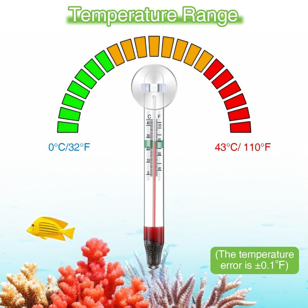 2-Piece Floating Glass Aquarium Thermometers with Suction Cups – Mercury-Free Temperature Monitor for Freshwater & Saltwater Fish Tanks