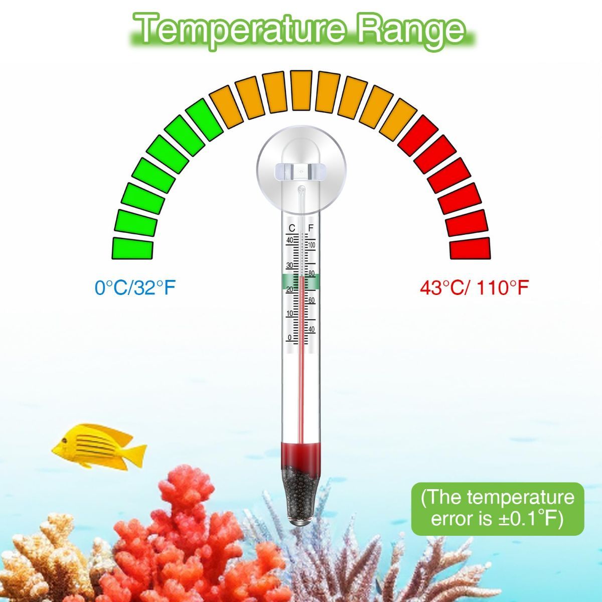2-Piece Floating Glass Aquarium Thermometers with Suction Cups – Mercury-Free Temperature Monitor for Freshwater & Saltwater Fish Tanks
