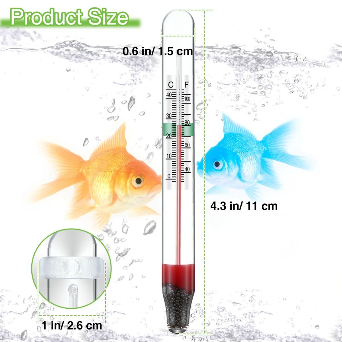 2-Piece Floating Glass Aquarium Thermometers with Suction Cups – Mercury-Free Temperature Monitor for Freshwater & Saltwater Fish Tanks