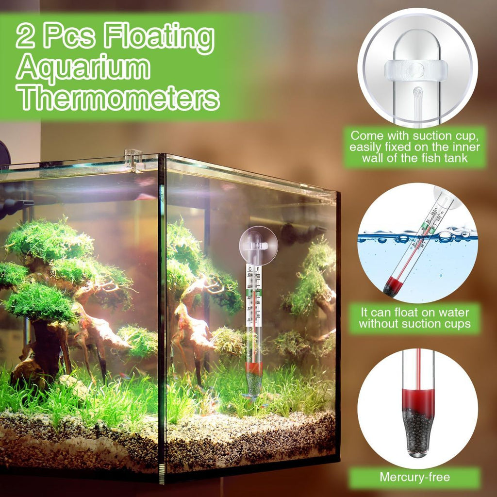 2-Piece Floating Glass Aquarium Thermometers with Suction Cups – Mercury-Free Temperature Monitor for Freshwater & Saltwater Fish Tanks