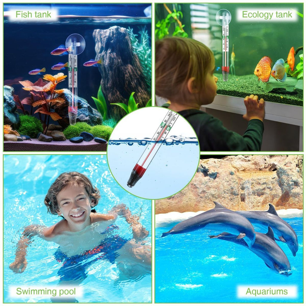 2-Piece Floating Glass Aquarium Thermometers with Suction Cups – Mercury-Free Temperature Monitor for Freshwater & Saltwater Fish Tanks