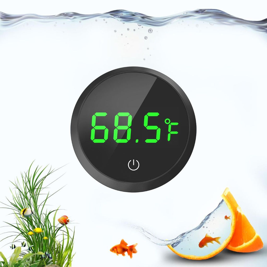 Digital Fish Tank Thermometer with LED Display & Touch Control – Wireless Aquarium Temperature Monitor ±1°F, Black, 1.77in