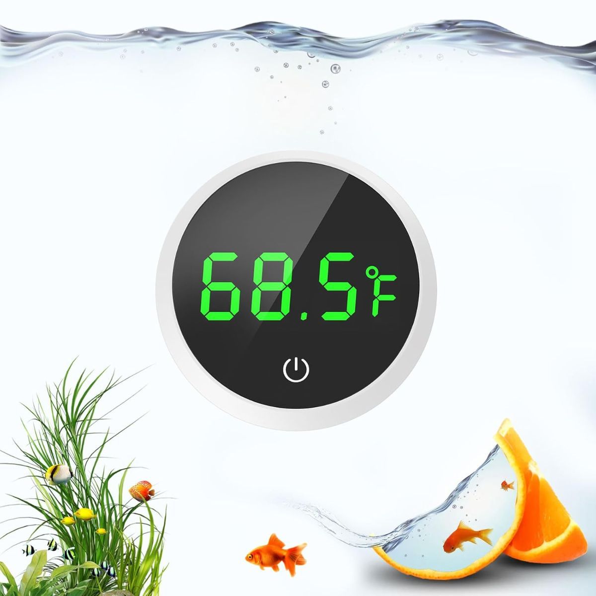Digital Fish Tank Thermometer with LED Display & Touch Control – Wireless Aquarium Temperature Monitor ±1°F, White, 1.77in