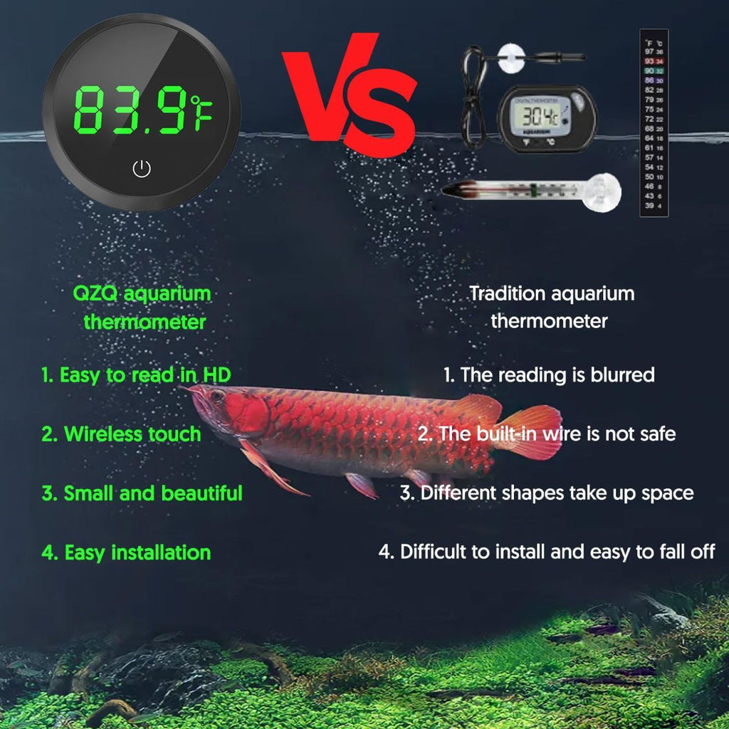 Digital Fish Tank Thermometer with LED Display & Touch Control – Wireless Aquarium Temperature Monitor ±1°F, White, 1.77in