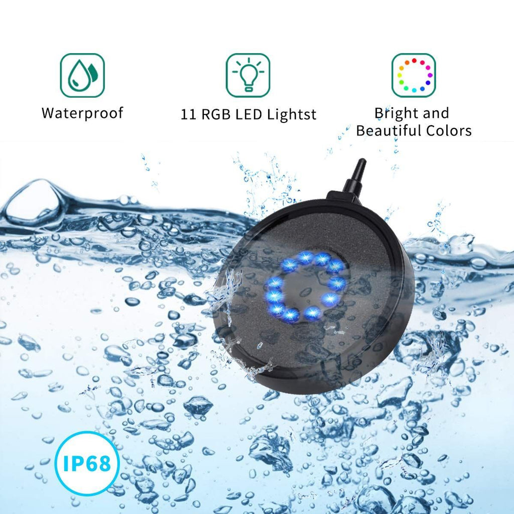 LED Aquarium Bubble Light & Air Stone Bubbler with Remote – 16 Colors & 4 Lighting Effects for Fish Tanks & Ponds