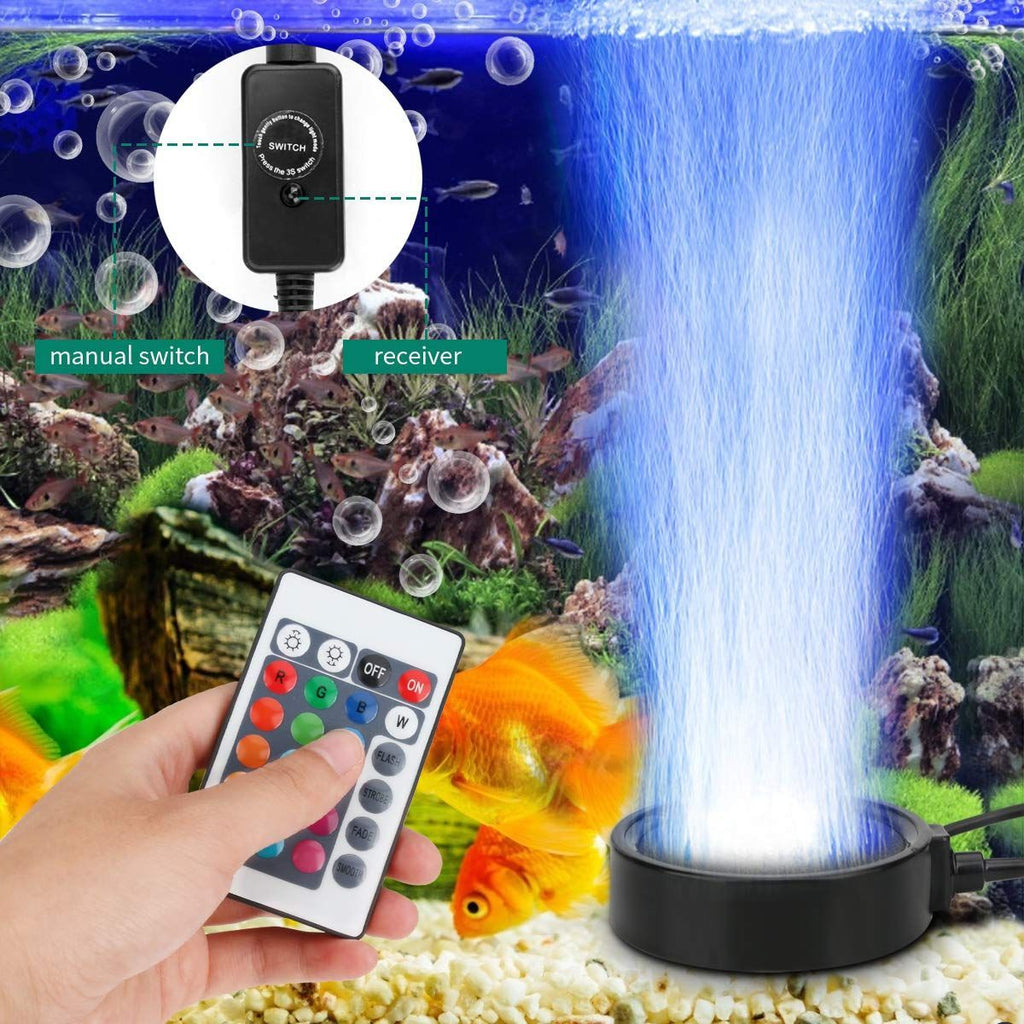 LED Aquarium Bubble Light & Air Stone Bubbler with Remote – 16 Colors & 4 Lighting Effects for Fish Tanks & Ponds