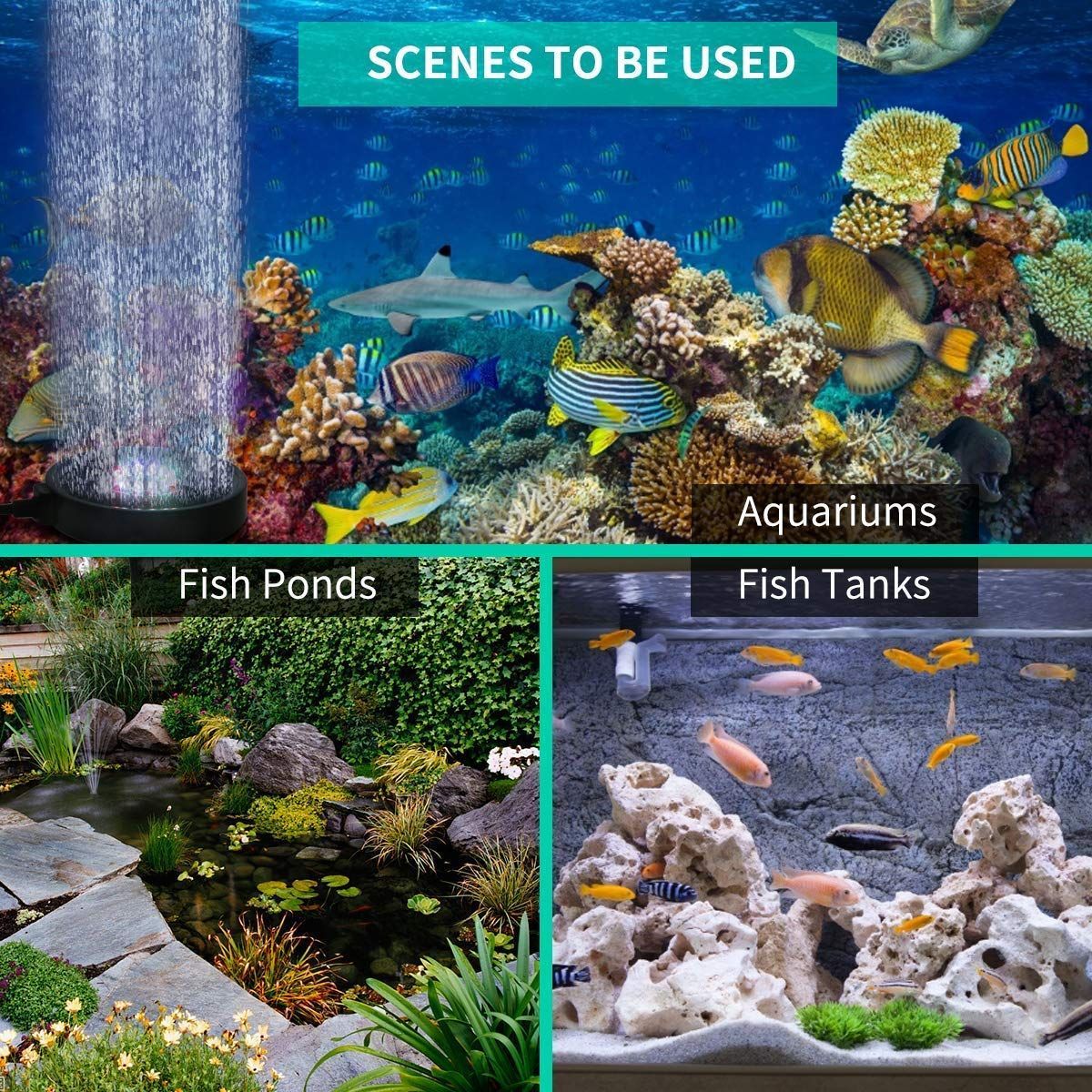 LED Aquarium Bubble Light & Air Stone Bubbler with Remote – 16 Colors & 4 Lighting Effects for Fish Tanks & Ponds
