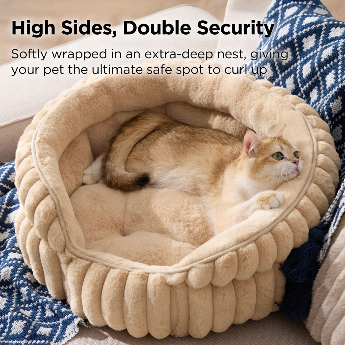 Cat Bed Plush Cat Bed Round Cat Bed Cat Furniture Cat Comfort Pet Supplies - Beige / 20in