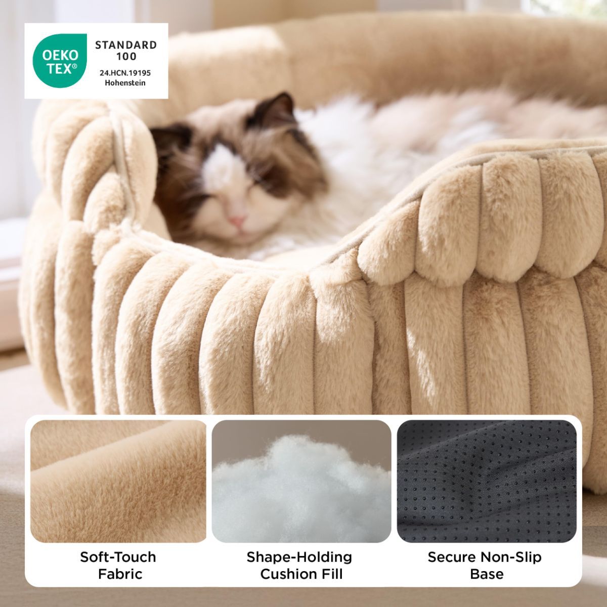 Cat Bed Plush Cat Bed Round Cat Bed Cat Furniture Cat Comfort Pet Supplies - Beige / 20in