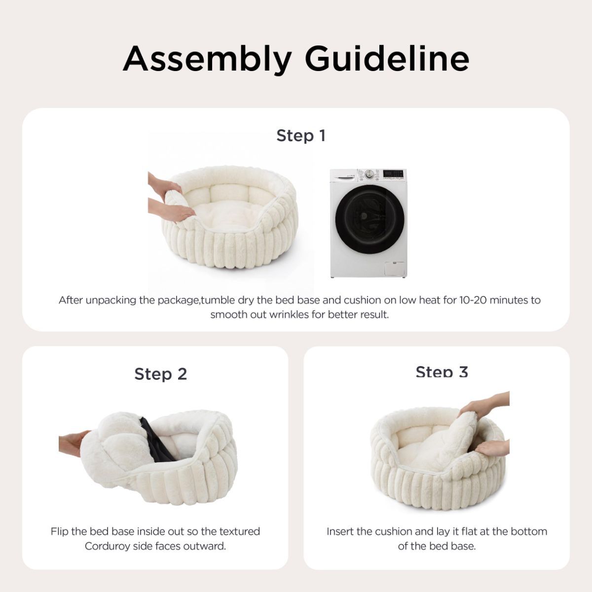 Cat Bed Fluffy Cat Bed Round Cat Bed Cat Furniture Cat Comfort Machine Washable - White - Size 20in