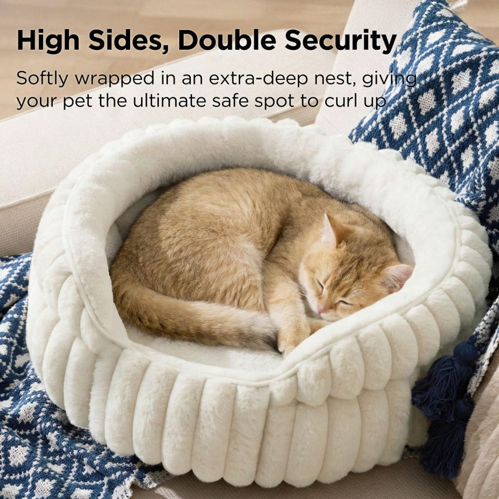 Cat Bed Fluffy Cat Bed Round Cat Bed Cat Furniture Cat Comfort Machine Washable - White - Size 20in