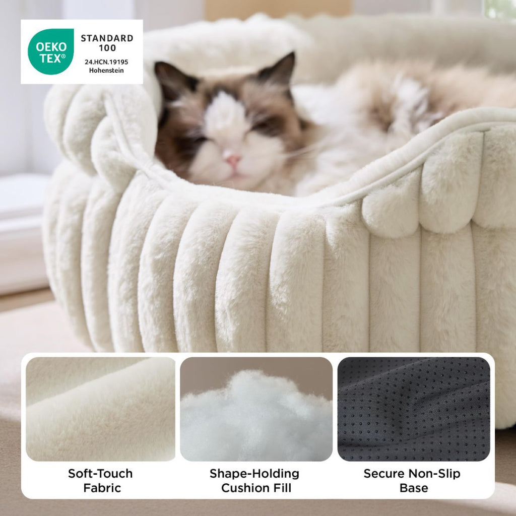 Cat Bed Fluffy Cat Bed Round Cat Bed Cat Furniture Cat Comfort Machine Washable - White - Size 23in