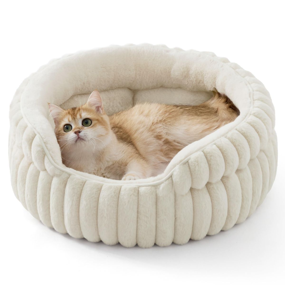 Cat Bed Fluffy Cat Bed Round Cat Bed Cat Furniture Cat Comfort Machine Washable - White - Size 26in