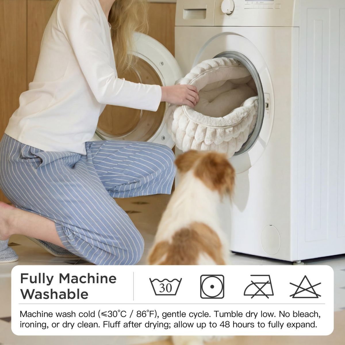 Cat Bed Fluffy Cat Bed Round Cat Bed Cat Furniture Cat Comfort Machine Washable - White - Size 26in