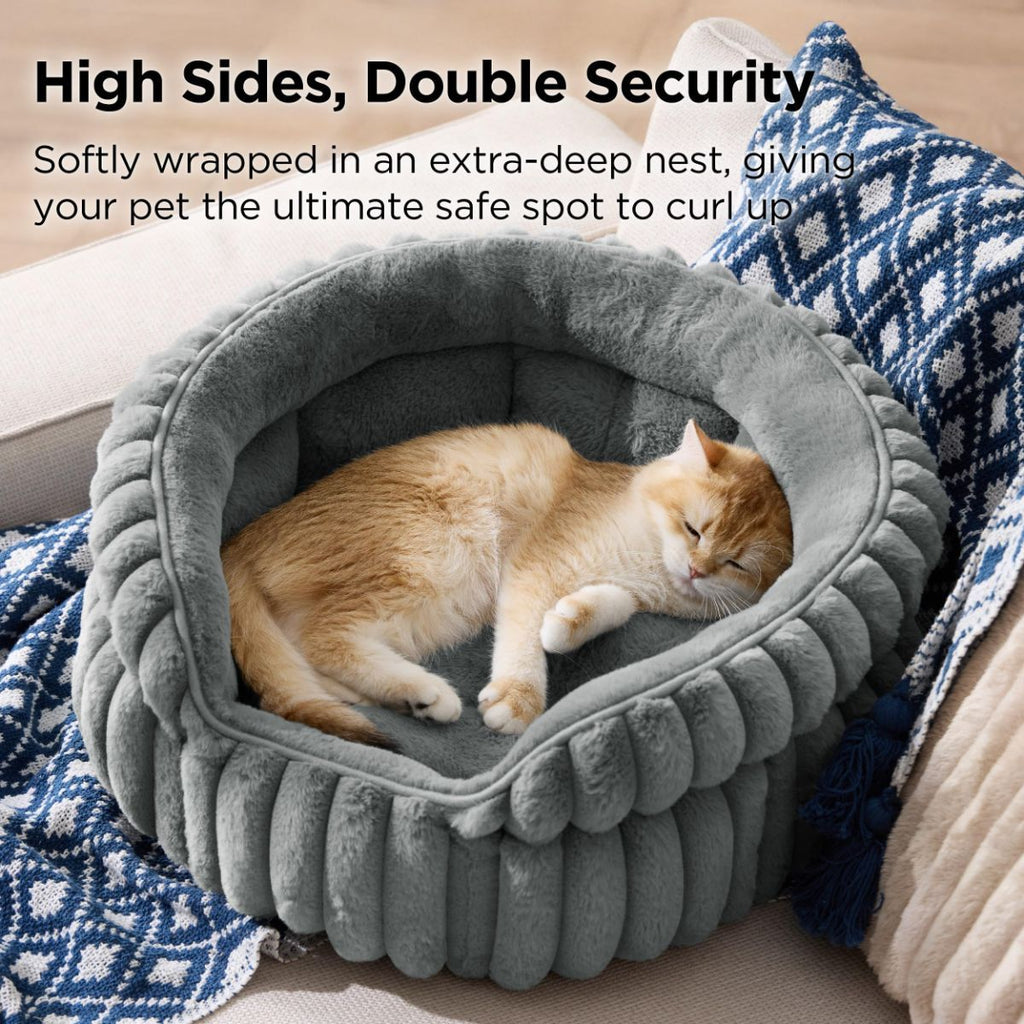 Cat Bed Plush Cat Bed Round Cat Bed Cat Furniture Cat Comfort High-Quality Cat - Navy / 23in