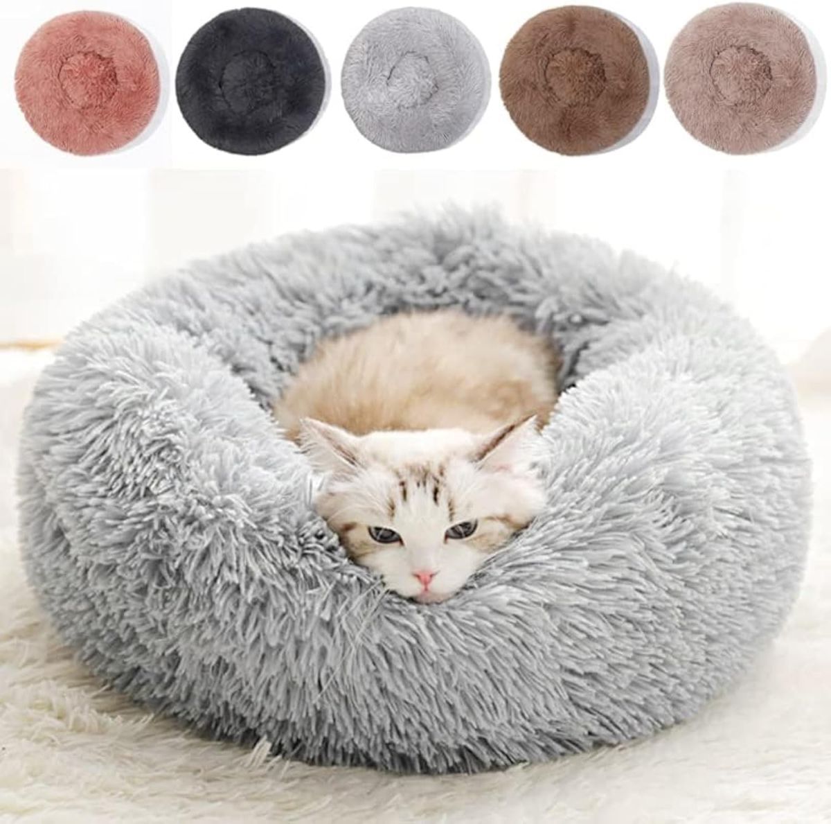Cat Bed Fluffy Cat Bed Round Cat Bed Cat Furniture Cat Comfort Cat Sleeping Bed - Light Gray / 20in