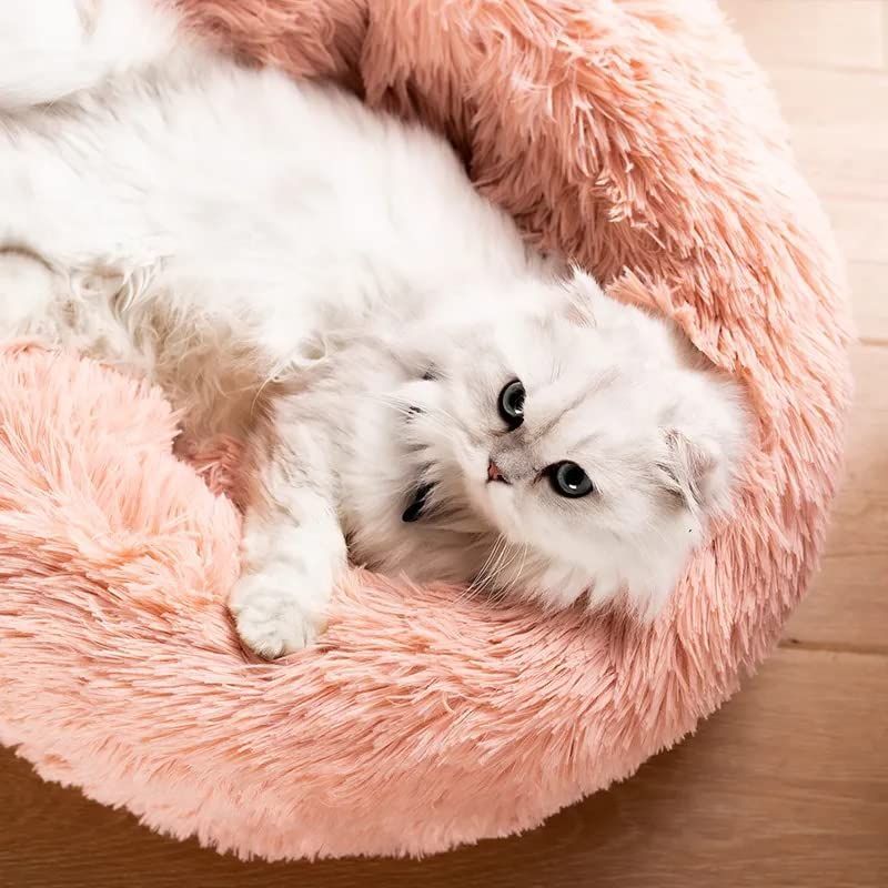 Cat Bed Fluffy Cat Bed Round Cat Bed Cat Furniture Cat Comfort Cat Sleeping Bed - Navy / 20in