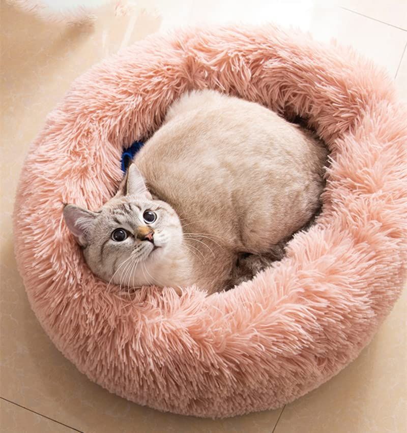Cat Bed Fluffy Cat Bed Round Cat Bed Cat Furniture Cat Comfort Cat Sleeping Bed - Navy / 24in