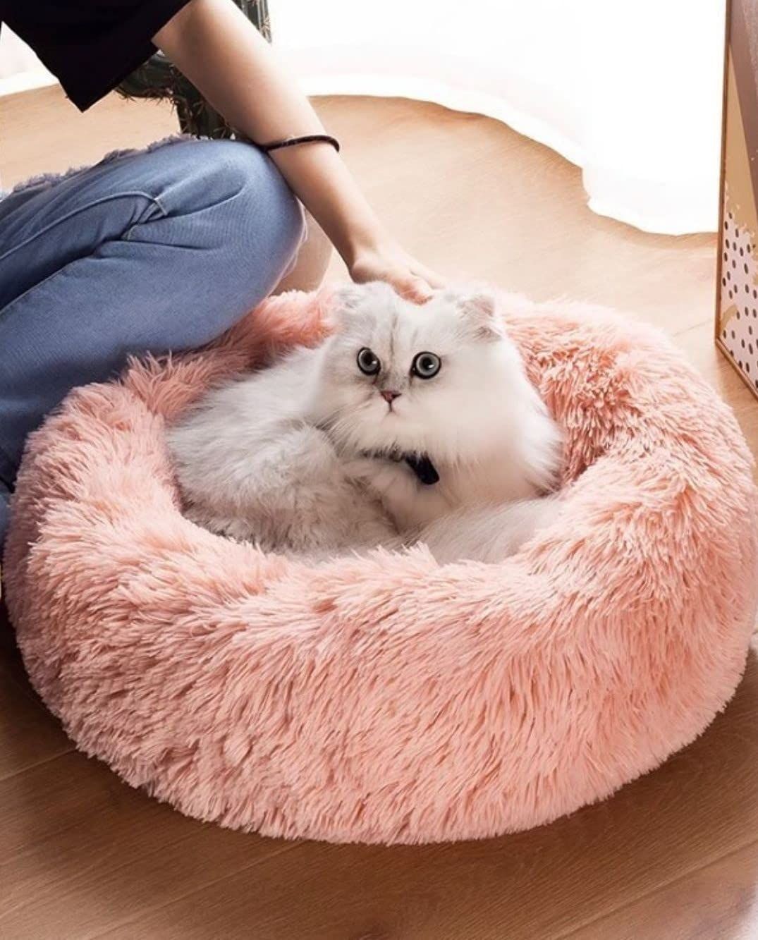 Cat Bed Fluffy Cat Bed Round Cat Bed Cat Furniture Cat Comfort Cat Sleeping Bed - Navy / 24in