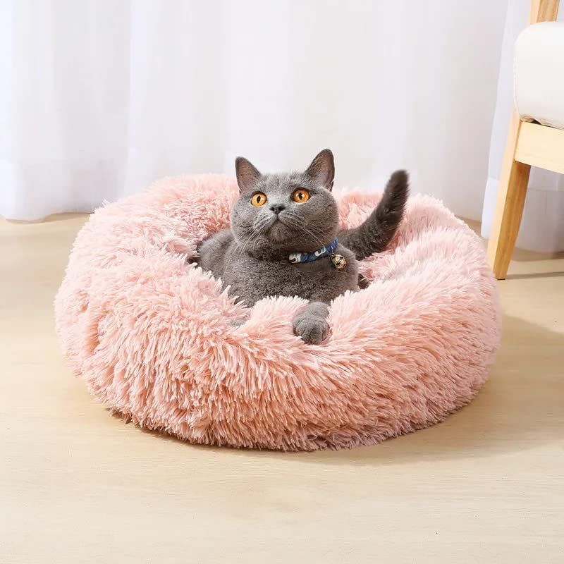 Cat Bed Fluffy Cat Bed Round Cat Bed Cat Furniture Cat Comfort Cat Sleeping Bed - Pink / 20in