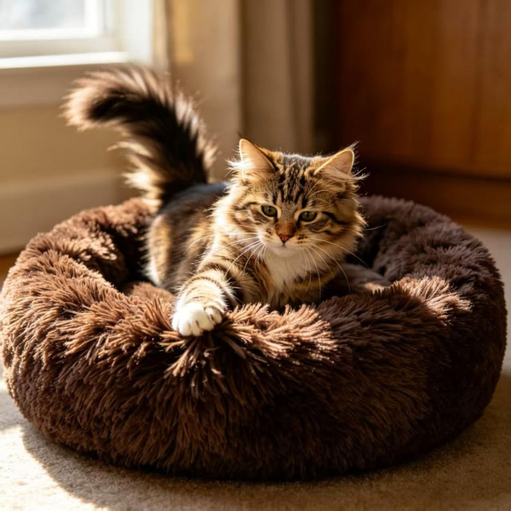 Cat Bed Fluffy Cat Bed Round Cat Bed Cat Furniture Cat Comfort Cat Sleeping Bed - Pink / 20in