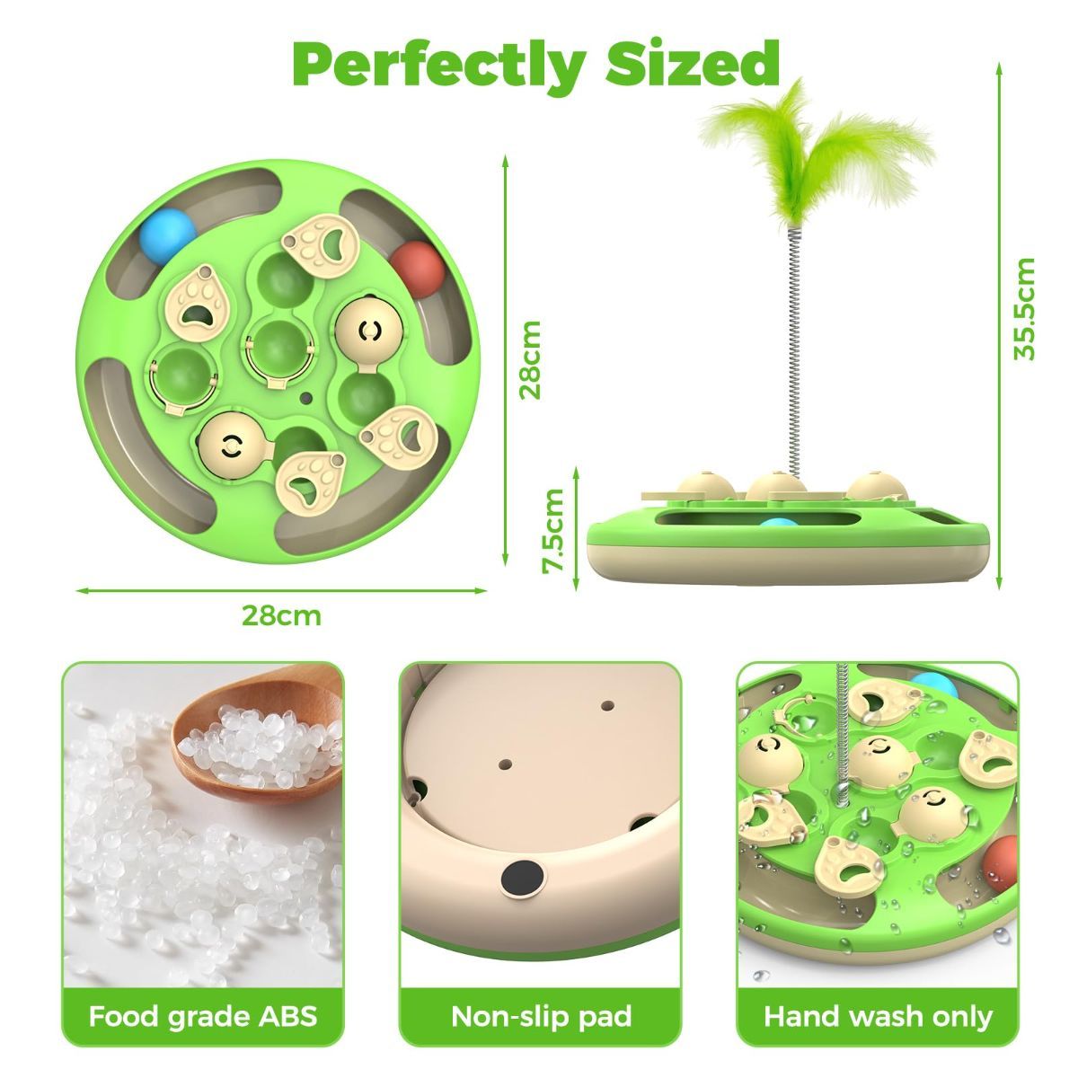 3-in-1 Interactive Cat Puzzle Toy with Treat Feeder, Trackball & Feather Teaser – Slow Feeder & Mental Stimulation Toy for Indoor Cats