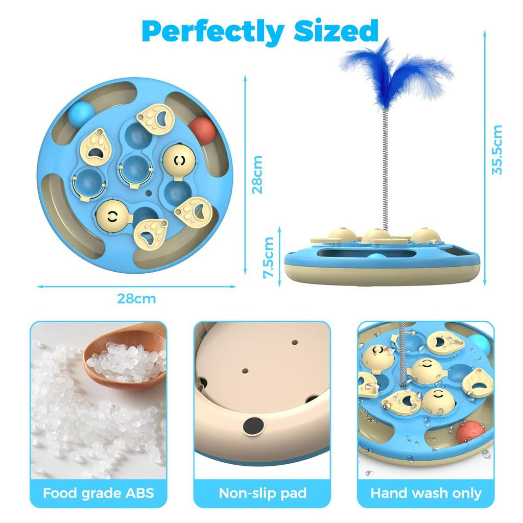 3-in-1 Interactive Cat Puzzle Toy with Treat Feeder, Trackball & Feather Teaser – Slow Feeder & Mental Stimulation Toy for Indoor Cats