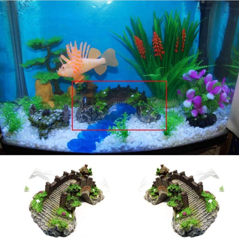Aquarium Bridge Ornament,Fish Tank Landscape Decor Aquarium Resin Bridge Fish Tank Arch Pavilion Tree Garden Aquarium