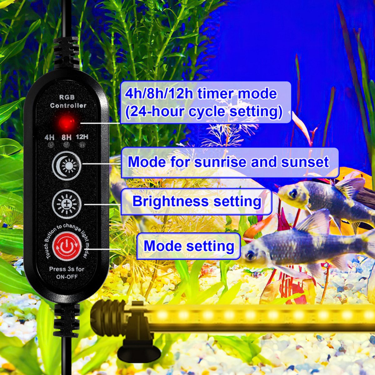 RGB Aquarium Light with Controller - Length 48.5 cm - 5.4 Watt - Aquarium Lamp - Aquarium Lamp - Aquarium Lamp - Dimmable