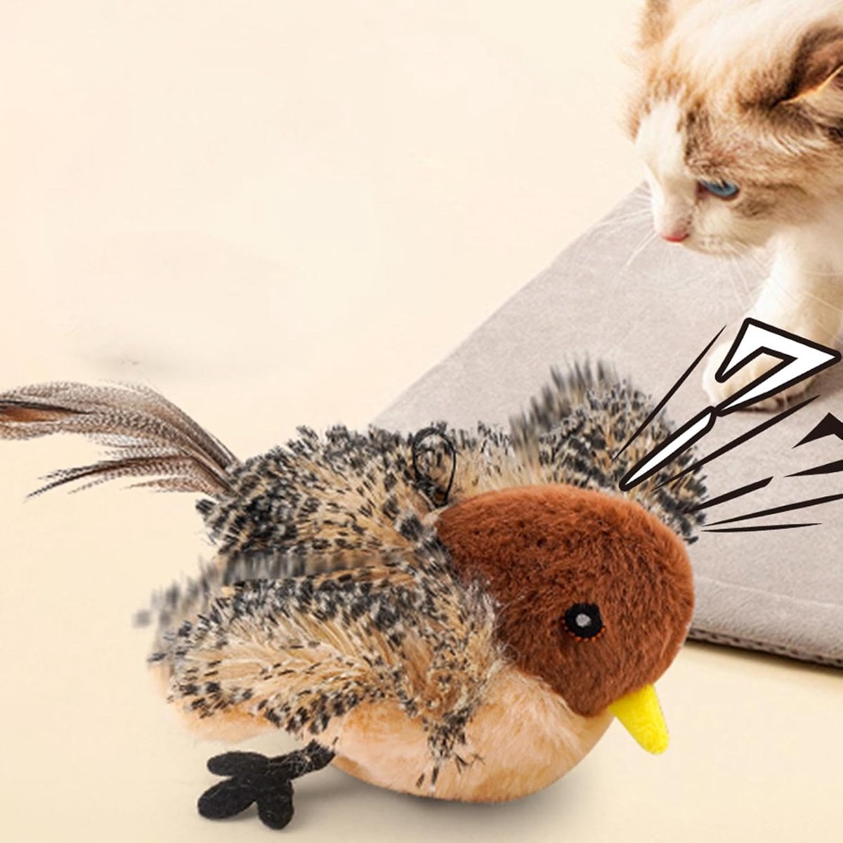 Rechargeable Flappy Bird Cat Toy with Catnip & Sound – Interactive Plush Electric Toy for Indoor Cats & Kittens