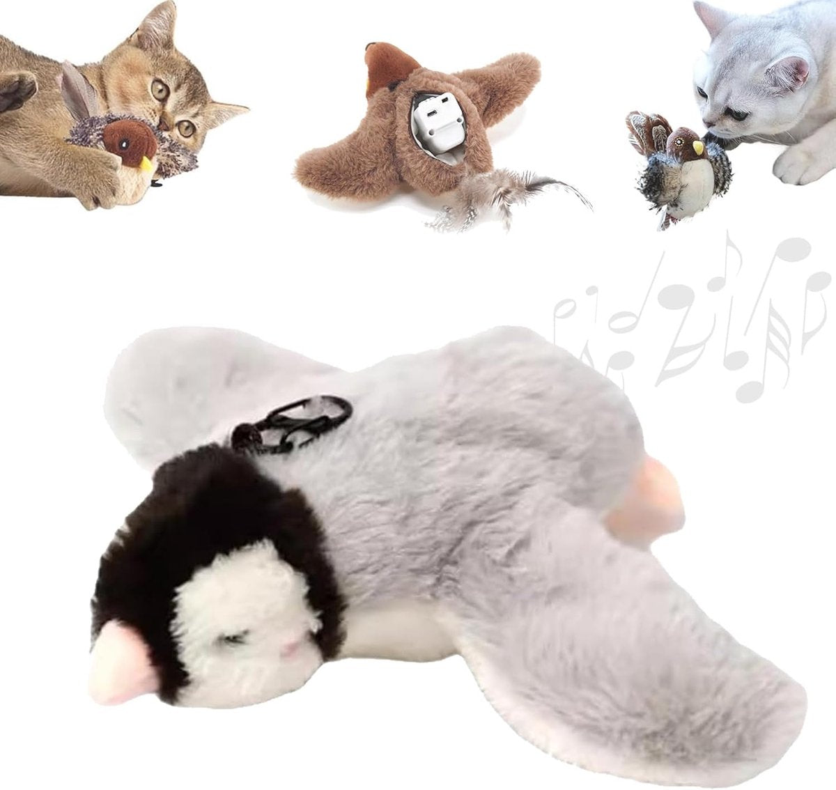Rechargeable Flappy Bird Cat Toy with Catnip & Sound – Interactive Plush Electric Toy for Indoor Cats & Kittens – Gray Penguin