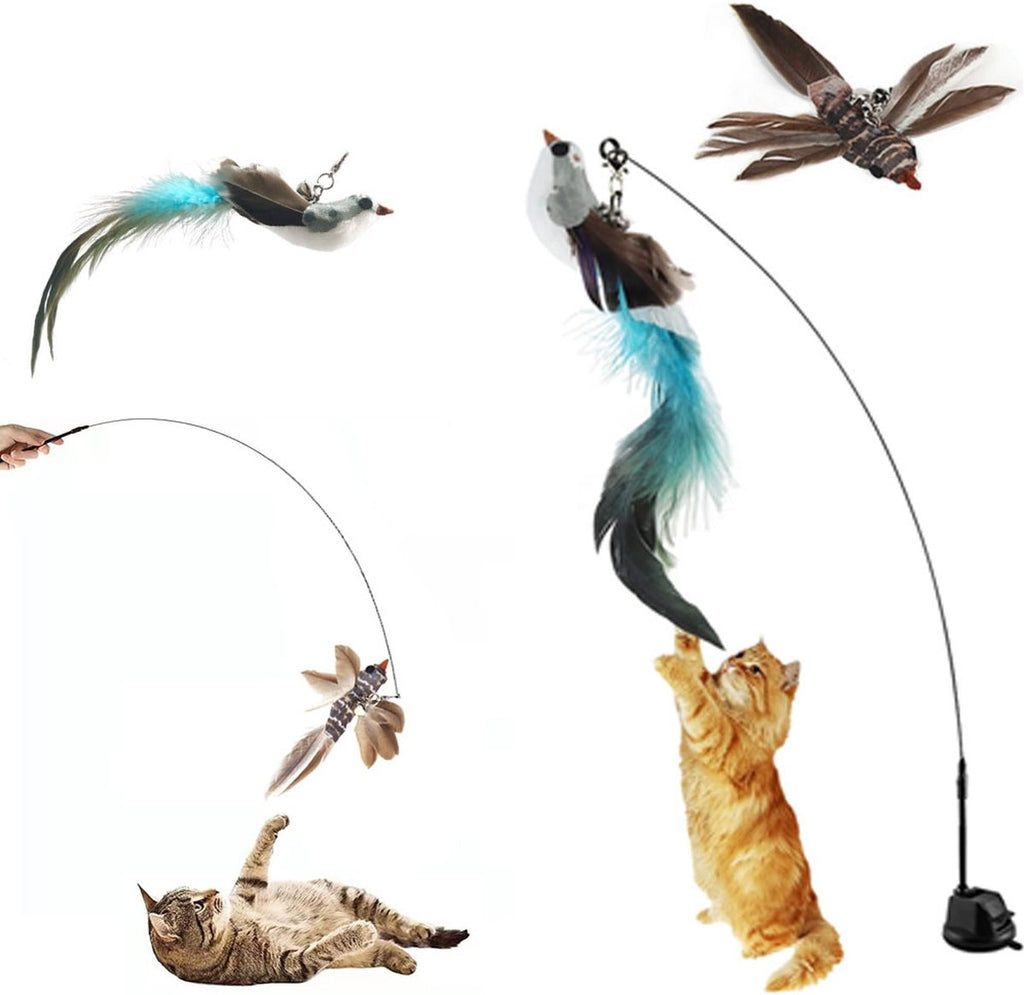 Interactive Cat Fishing Rod Toy with Suction Cup Base & 2 Extra Spring Heads – Self-Play Exercise Toy for Indoor Cats
