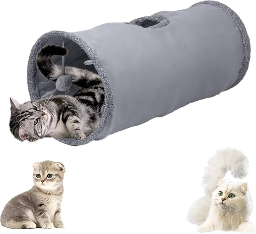 Foldable Cat Tunnel with Play Ball – 67cm Sturdy Crawl Tunnel & Cat House for Cats and Small Dogs, Anthracite