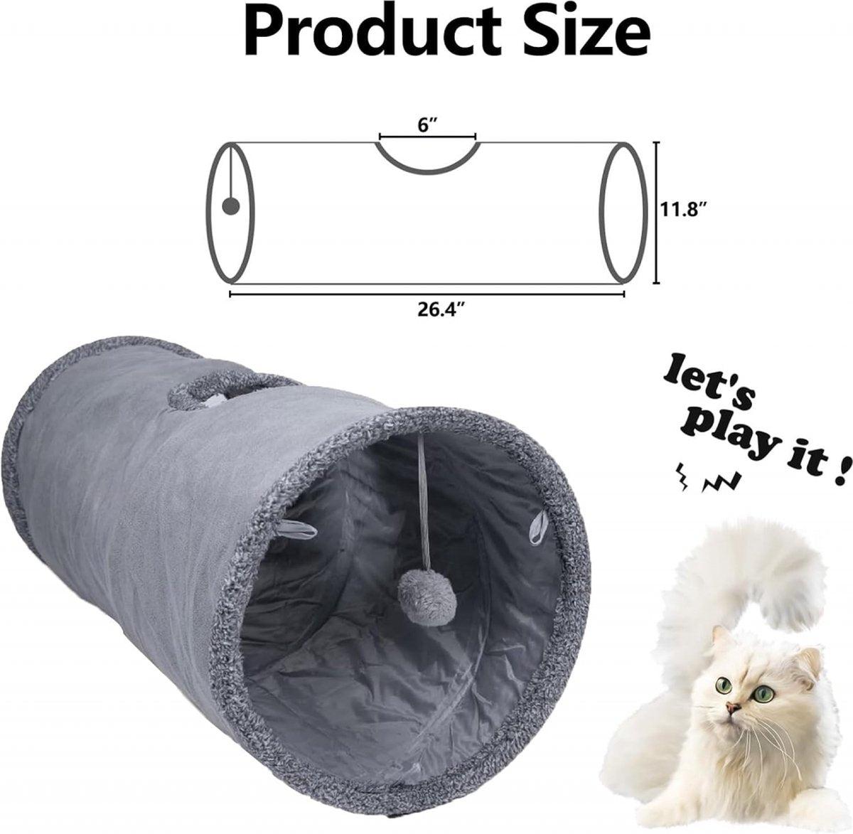 Foldable Cat Tunnel with Play Ball – 67cm Sturdy Crawl Tunnel & Cat House for Cats and Small Dogs, Anthracite