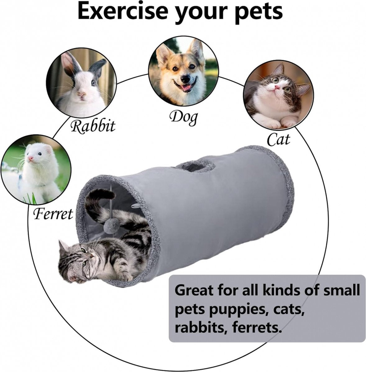 Foldable Cat Tunnel with Play Ball – 67cm Sturdy Crawl Tunnel & Cat House for Cats and Small Dogs, Anthracite