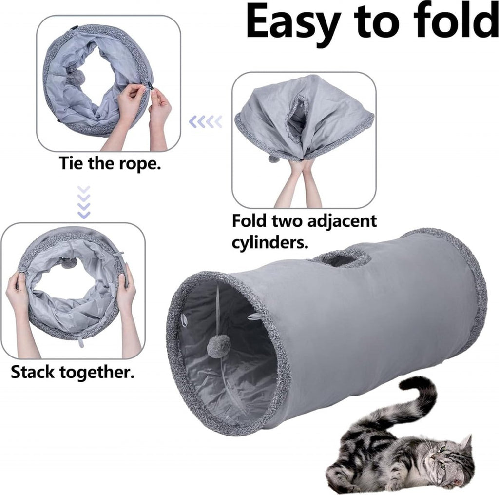 Foldable Cat Tunnel with Play Ball – 67cm Sturdy Crawl Tunnel & Cat House for Cats and Small Dogs, Anthracite