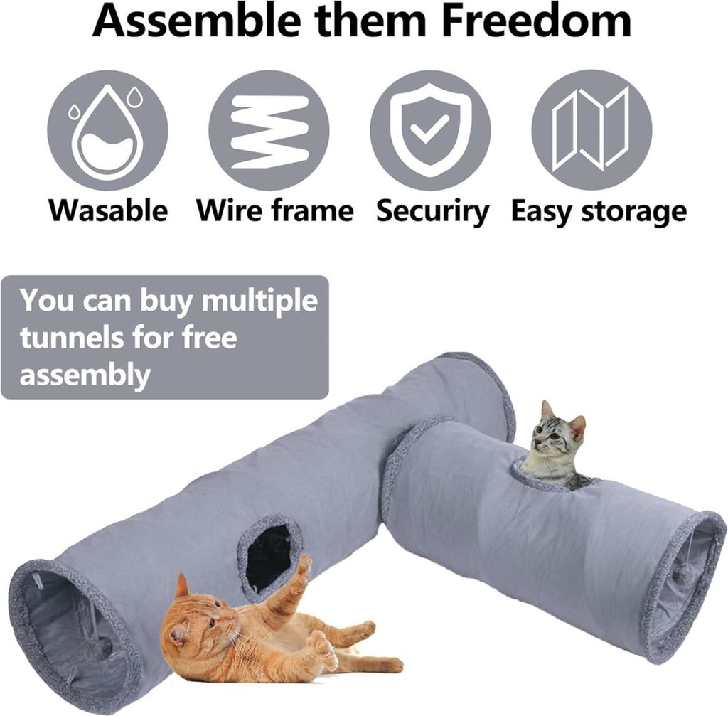 Foldable Cat Tunnel with Play Ball – 67cm Sturdy Crawl Tunnel & Cat House for Cats and Small Dogs, Anthracite