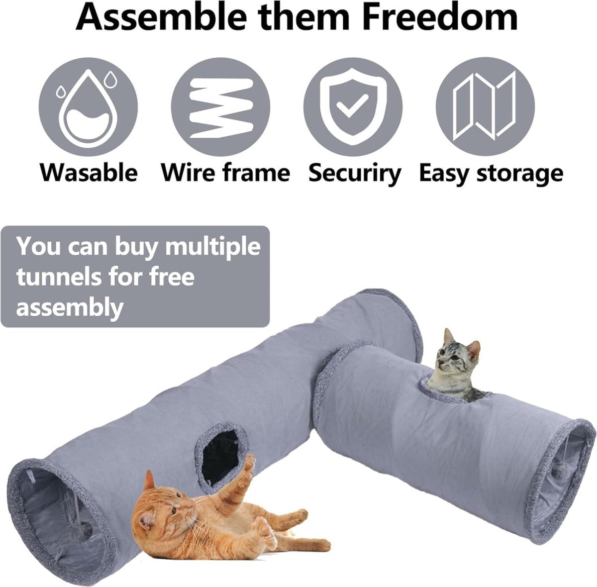 Foldable Cat Tunnel with Play Ball – 67cm Sturdy Crawl Tunnel & Cat House for Cats and Small Dogs, Anthracite
