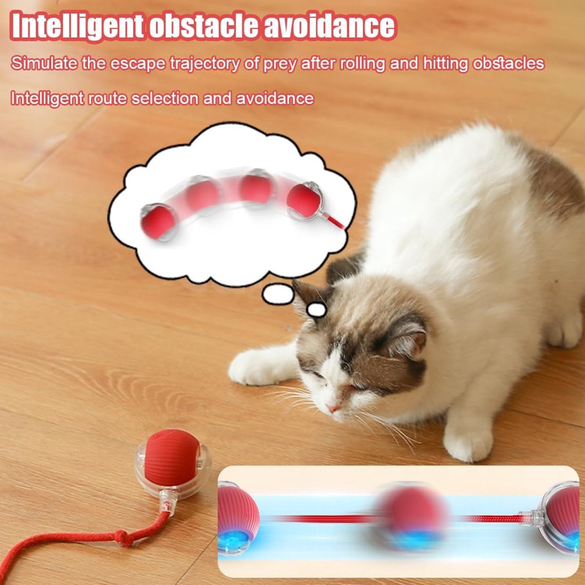 Electric Cat Ball Toy – Rechargeable Automatic Rolling Smart Ball, Interactive Cat Toy for Indoor Cats – Red