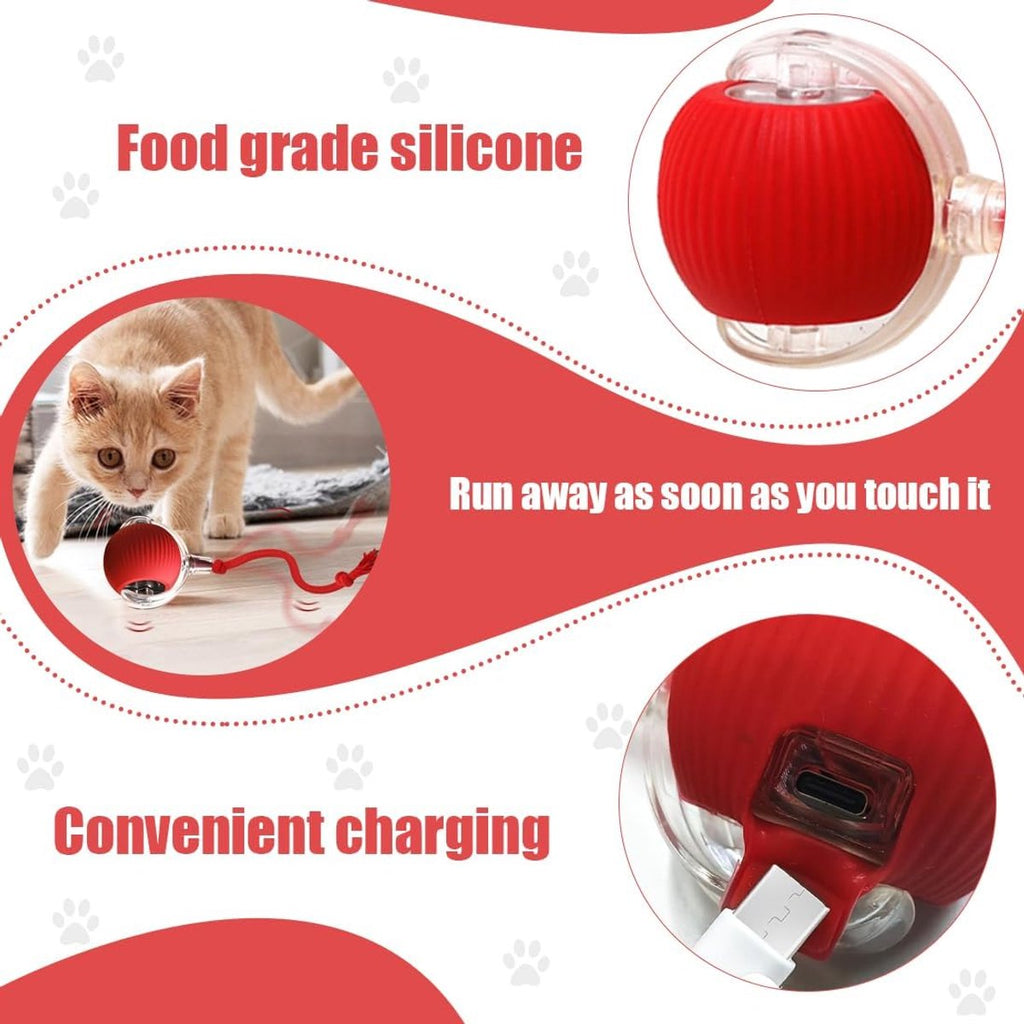 Electric Cat Ball Toy – Rechargeable Automatic Rolling Smart Ball, Interactive Cat Toy for Indoor Cats – Red