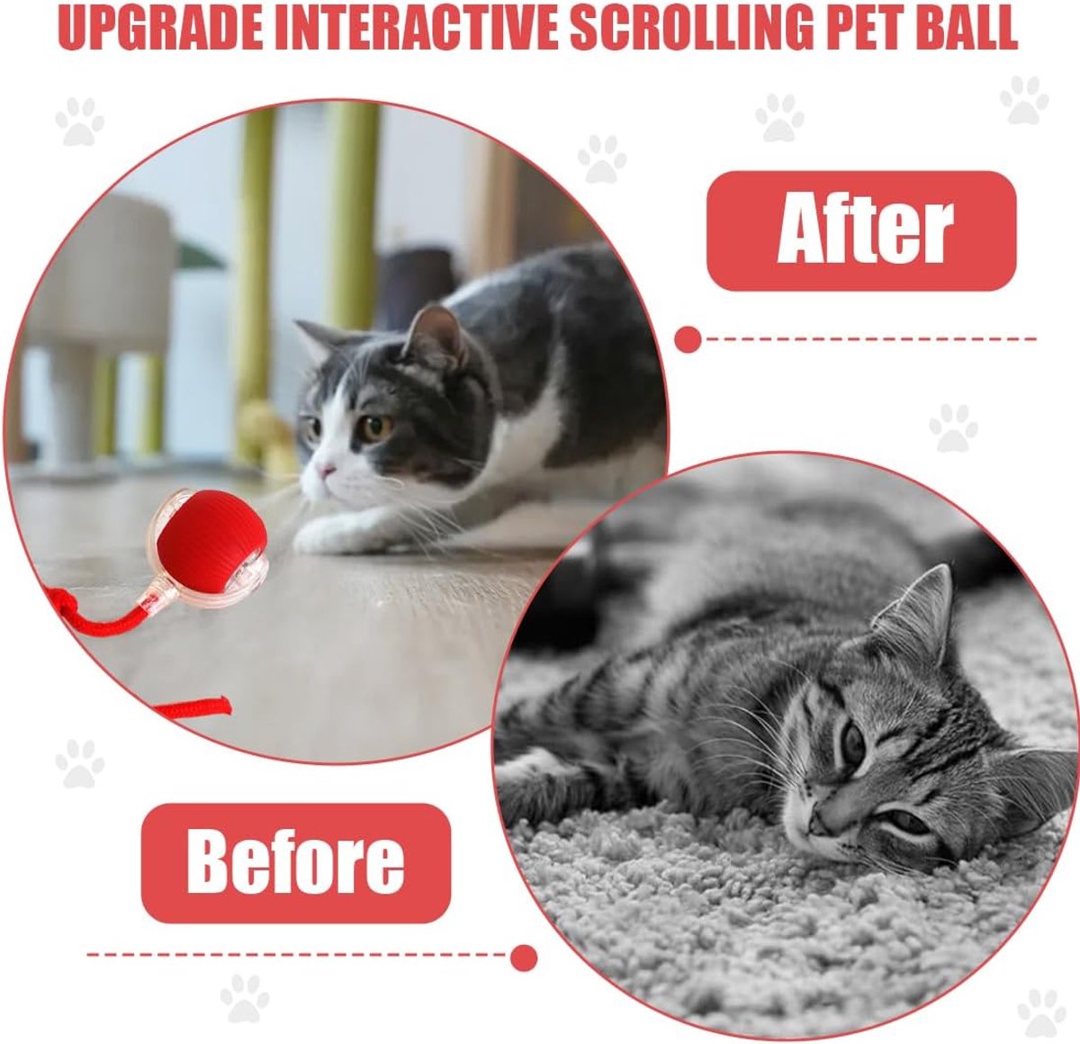 Electric Cat Ball Toy – Rechargeable Automatic Rolling Smart Ball, Interactive Cat Toy for Indoor Cats – Red