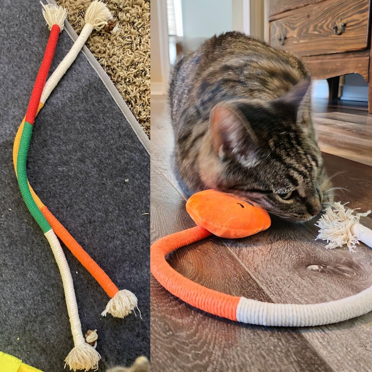 4-Piece Cat Dental Cleaning Chew Rope Toys with Catnip – Interactive Cotton Ropes for Indoor Cats & Kittens, Self-Play Toy – Yellow & Orange