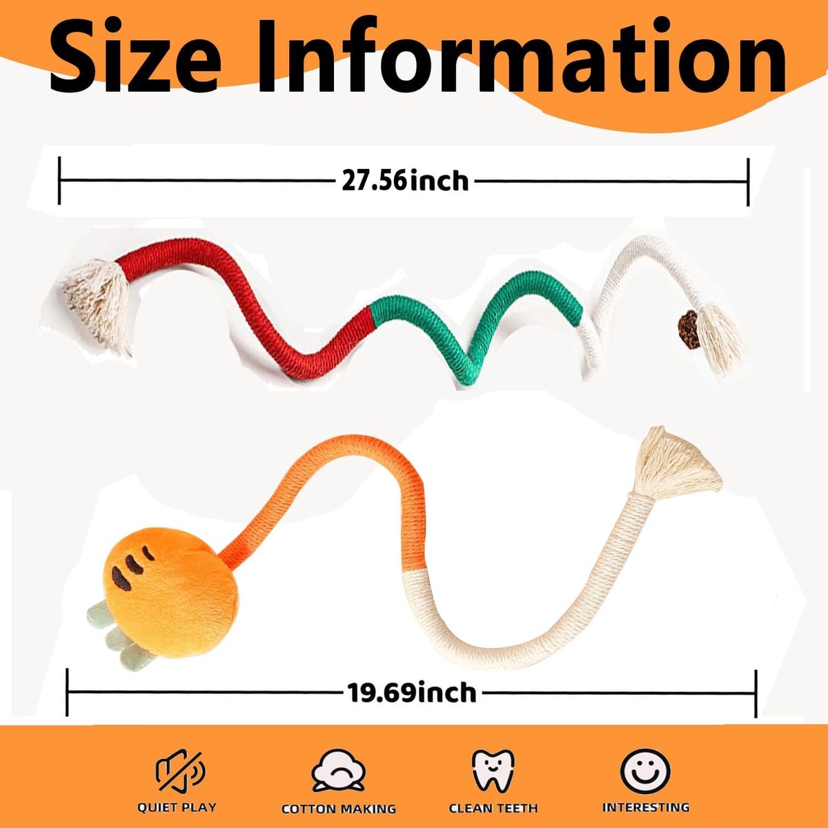 4-Piece Cat Dental Cleaning Chew Rope Toys with Catnip – Interactive Cotton Ropes for Indoor Cats & Kittens, Self-Play Toy – Yellow & Orange