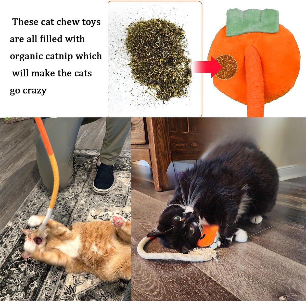 4-Piece Cat Dental Cleaning Chew Rope Toys with Catnip – Interactive Cotton Ropes for Indoor Cats & Kittens, Self-Play Toy – Yellow & Orange