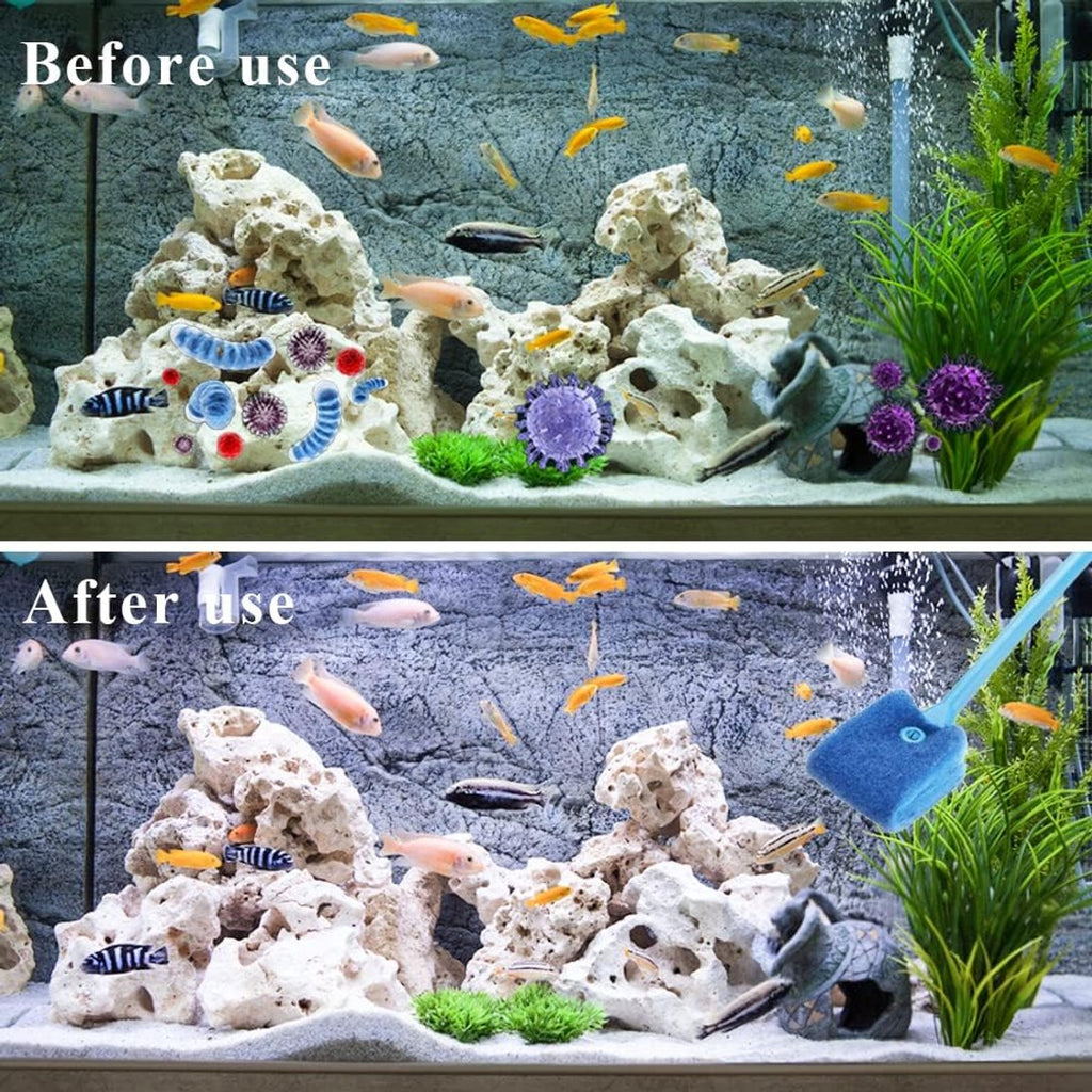 2-Piece Aquarium Cleaning Brush Set with 40cm Handle & 2 Replacement Cloths – Long-Handle Sponge Algae Cleaner, Blue & Green